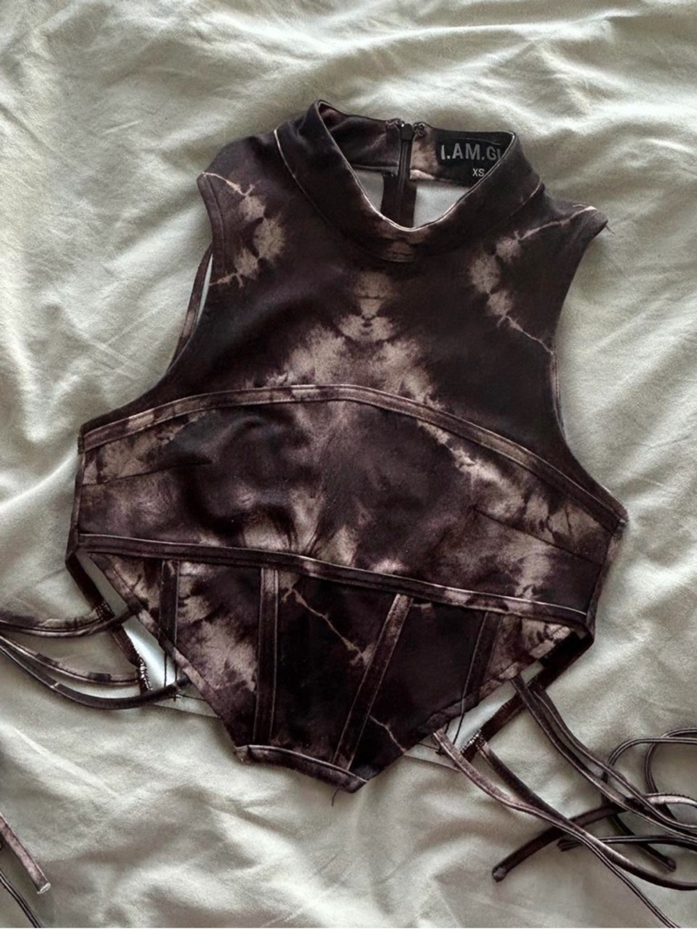 I.AM.GIA Sleeveless Tie-Dye Bodysuit in Black and Cream